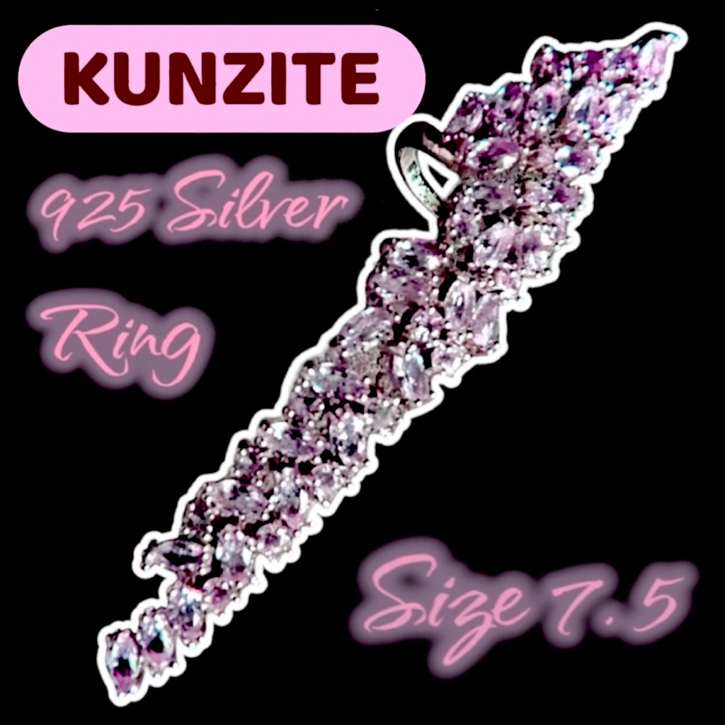 Stunning Kunzite Statement Ring (42 Gemstones) 925 Sterling Silver (Size 7.5)